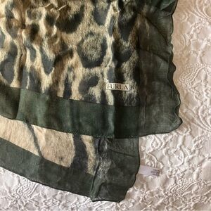 Furla Animal Print Dark Green Scarf Made in Italy Excellent condition